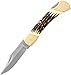Uncle Henry LB8 Papa Bear Traditional Lockback Pocket Knife with 3.7in Clip Point High Carbon S.S. Blade, Staglon Handle, Brass Bolsters, and Leather Belt Sheath for EDC, Hunting, Camping, and Outdoor