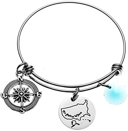COMISAN Staniless Steel Adjustable Bangle Inspirational Charm Bracelet Best Friends Present Compass 2017 Gift Jewelry (No matter where)