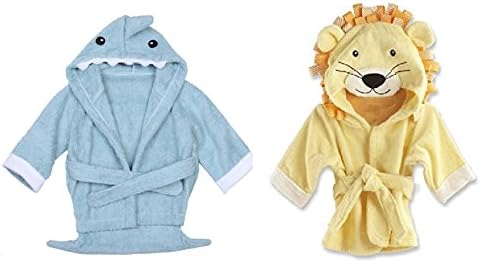 Baby Bath Towels Blue Shark + Yellow Lion Hooded Bathrobe and Towel, 0-12 Months