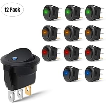 Nilight 90013L 12PCS Round Toggle LED Switch 12V Car Truck Rocker On-Off Control Blue Green Yellow Red,2 Years Warranty