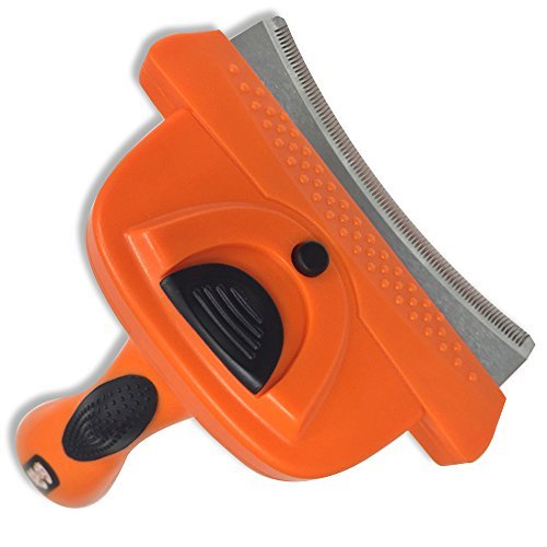 GoPets Deshedding Tool for Dogs and Cats - Self Cleaning Curved Comb Grooming Brush Reduces Shedding 95%