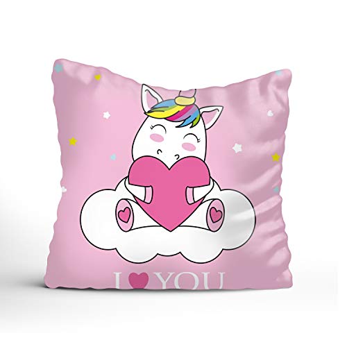 Rustic Throw Pillow Cushion Cover,Unicorn Hugging A Heart Decorative Square Accent Pillow Case