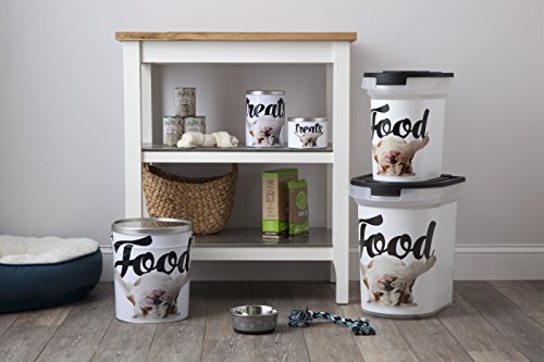 Paw Prints 26 Pound Plastic Rolling Pet Food Bin, Carlos the Bulldog Design, Includes Measured Scoop, 15.5 x 16.75 x 13.25 Inches (37579)