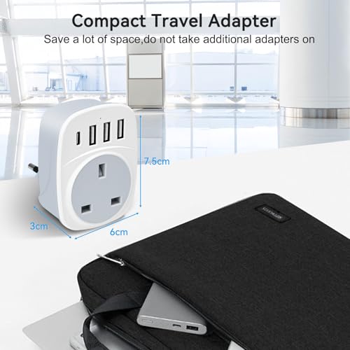 UK to Italy Plug Adapter,SHUOMAO UK to Italy Travel Adapter with 4 USB(17W USB C Charger),Converter Power Adapter for Italian Chile Ethiopia Libya Syria Tunisia Uruguay(Type L)