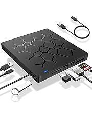 UHNDY External DVD Drive, USB 3.0 CD DVD Burner for Laptop, Type-C CD/DVD ROM +/-RW Optical Disk Drive with 4 USB Ports and 2 SD Card Slots, Ultra Slim, for Mac, PC Windows 11/10/8/7 Linux OS