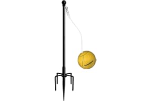 Garbuildman Tetherball Set with Ball & Rope for Outdoor Backyard, Adjustable Tether Ball Pole with Reinforced 5-Prong Base for Playground, Outside Ball Games Sports for Kids & Adults, Black