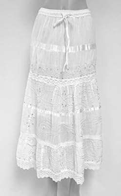 Nu Deals Embroidered & Embellished Peasant Sweep Skirts with Hippie Boho Lace Trim