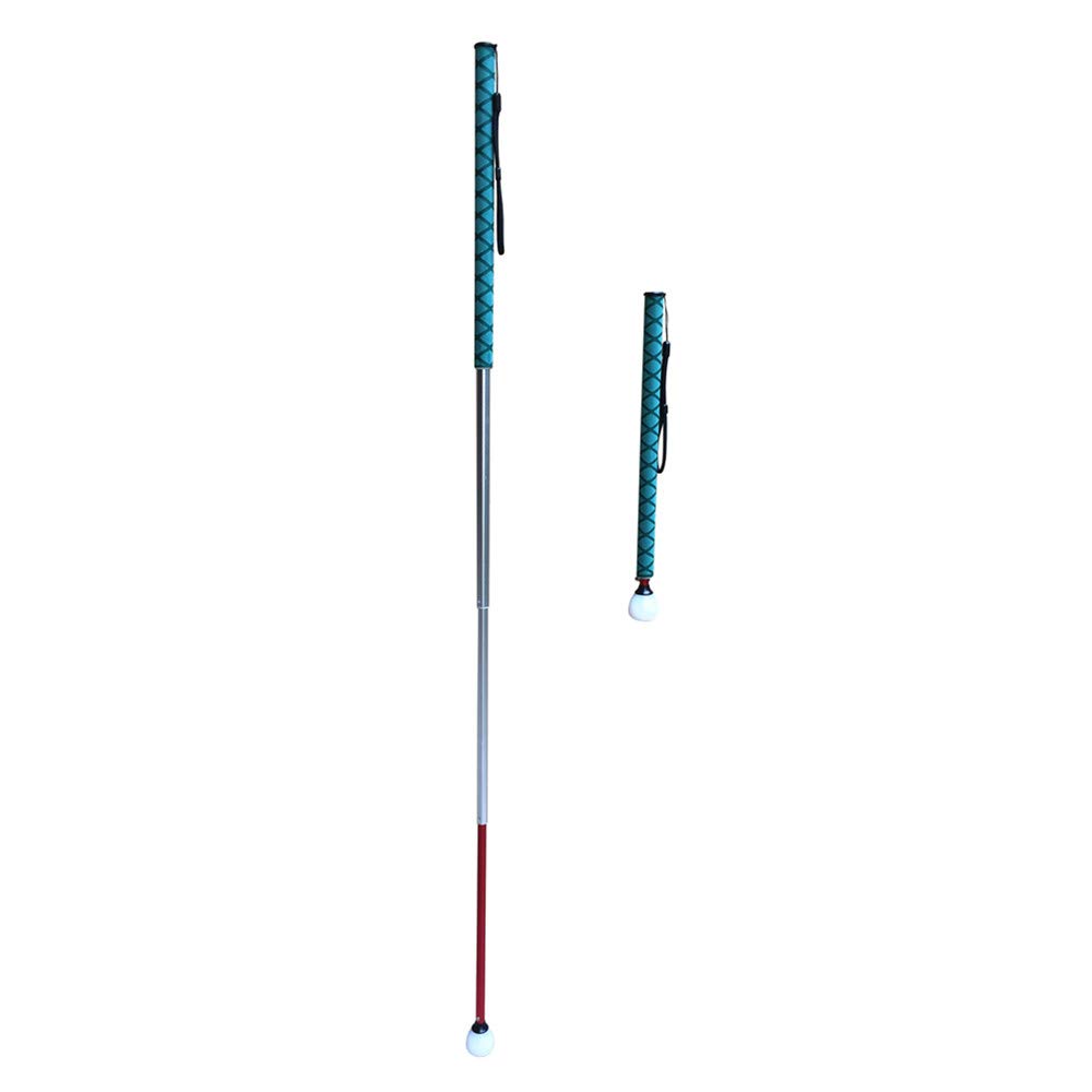 Aluminum Telescopic Blind Cane with Rolling Tip 39cm-123cm (15.4 inch-48.4 inch), with 2 Tips (Green Handle)