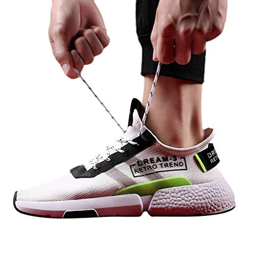 Mens Knits Running Sneakers Non-Slip Walking Shoes Lightweight Lace-up Athletic Workout Shoes Cross-Training Sneakers (White, 45)