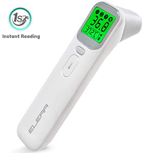 Baby Ear Forehead Digital Thermometer, ELERA Digital New 2020 Infrared Thermometer with 4 Backlight Mode and Heat Warning, FDA and CE Approved, with Drawstring Bag, Care Health Status of Infants and Toddlers and Adults at any Time. (White)