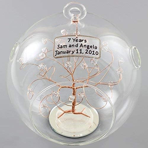 7th Anniversary Ornament Copper Clear Swarovski Crystal Elements Personalized Glass Ornament Copper Anniversary Gift
