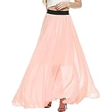 Meaneor Women's Casual Contrast Polka Dot Print Chiffon Maxi Skirts