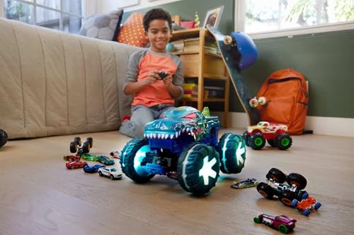 Hot Wheels Monster Trucks Remote Control Car, 1:15 Scale Mega-Wrex Alive Battery-Powered RC Vehicle with Lights & Sounds, JBD90