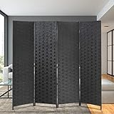 FDW Room Divider Wood Screen 4 Panel Wood Mesh Woven Design Room Screen Divider Folding Portable Partition Screen Screen Wood for Home Office