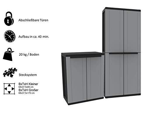 Kreher Kunststoffschrank Set: Universalschrank und Beistellschrank. Maße Universalschrank BxTxH ca. 68 x 37,5 x 163,5 cm… – Bild 3