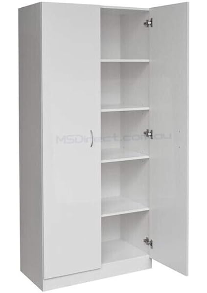 New 2 Door Pantry Linen Storage Cupboard Shelf Wardrobe Kitchen