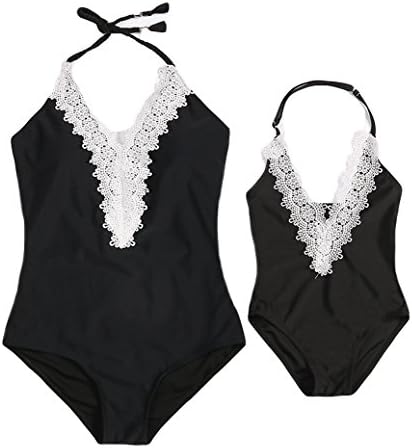 Mommy and Me Swimsuit Mother Daughter Bathing Suit Mom and Girls Swimwear Monikini (XL(US 6-8), Black for Mom)