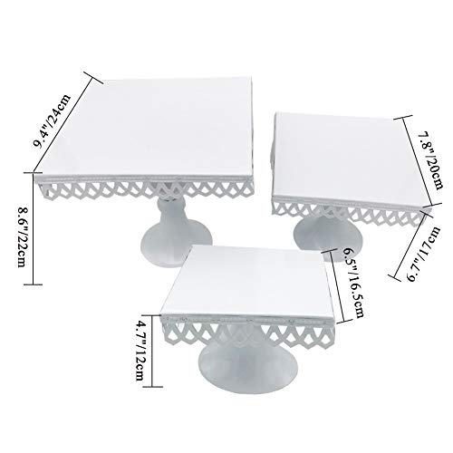 Set of 3 Square Cake Stand Metal Cupcake Holder for Wedding Baby Shower Birthday Party Cake Dessert Candy Bar Display White - Thumbnail 2