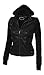 Women's Zip Up Faux Leather Motorcycle Jacket with Inset Fleece Hood and Sleeves