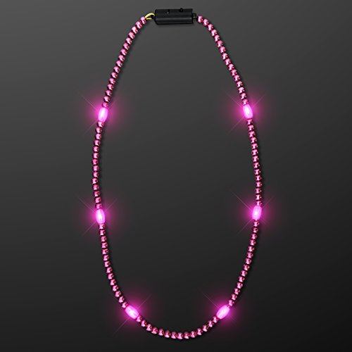 Pink Light Up LED Mardi Gras Bead Necklaces (Set of 12)