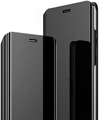 Samsung Galaxy A6 Plus 2018 Case+Tempered Glass Screen Protector,Mirror Smart Clear View Window Flip Cover Ultra thin Case,Stent Design Suitable Suitable for Samsung Galaxy A6 Plus 2018 (Black )