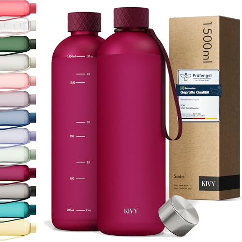 KIVY Tritan-Wasserflasche 1,5 Liter - Kohlensäure geeignet & Auslaufsicher - Für Sport, Schule & Büro - Trinkflasche 1,5 Liter - Sport Trinkflasche Gy