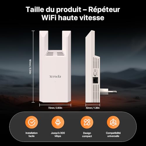 Répéteur WiFi, Amplificateur WiFi N300, WiFi Extender, WiFi Booster, 1 Port Ethernet, Couvre jusqu'à 90㎡, Compatible avec Les Box Internet, R10(Blanc)