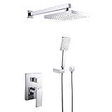 KES X6223 Bathroom Single Handle Shower Faucet Trim Valve Body Hand Shower Complete Kit Modern Square, Polished Chrome