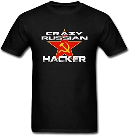 UOOLTTR Men's Crazy Russian Hacker Logo T-Shirt Black XXXL