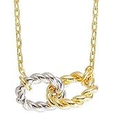Twisted Link Necklace, MUSTHAVE 18K Gold Plated Interlocking Linked Circles Necklace, Two Tone Silver & Gold Rope Chain, Minimalist Infinity Pendant, Dainty Everyday Jewelry for Women, 16+2" Chain (Yellow Gold)