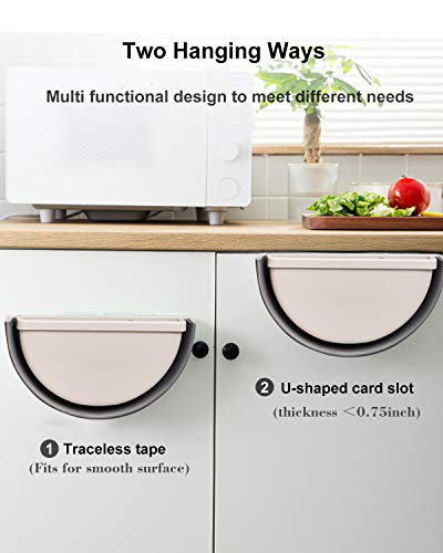 AYOTEE Small Kitchen Trash Garbage Can, Collapsible Mini Trash Bin Wastebasket for Narrow Spaces Hanging at Cabinet/Car/Bedroom/Bathroom, 1 Gallon 5 Liter Capacity,Ivory