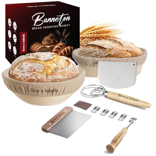 LOVENLABELS Banneton Bread Proofing Basket Set | 9