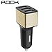 Car Charger, Rock® 4.8A 3 USB Ports Metal Shell LED Light Raid Car Charger Auto Adapter for iPhone 7/7 Plus/6s/6s Plus/6/6Plus/5s/5, iPad, Samsung Galaxy, Nexus, Smart Phones, Tablets and More – Gold