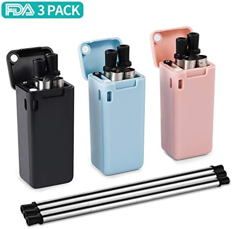 Collapsible Straw Reusable Metal Stainess Steel Straw Folding Drinking Straws Keychain Foldable Final Premium Food-grade Portable Set with Case Holder Cleaning Brush for Travel, Household, Outdoor