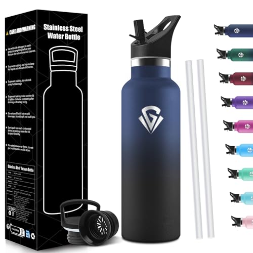 HoneyHolly Insulated Water Bottle, 750 ml, 18/8 Stainless Steel, Thermal Bottle, Double-Walled Vacuum Bottle, Thermal Bottles, BPA Free, Water Bottle with Straw, Thermos for Gym, Sport, Bike