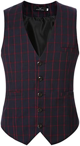 MARIR Men Classic style Plaid Vest Jacket Waistcoat (US:Medium)