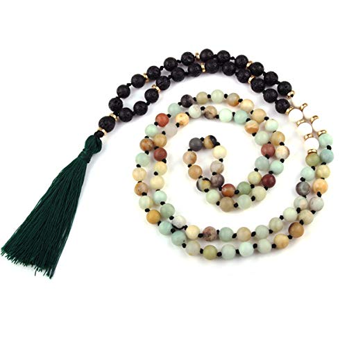 GVUSMIL 108 Mala Beads Meditation Necklace Natural Gemstone Charm Jewelry Buddha Buddhist Prayer Beads/Tassel Necklace