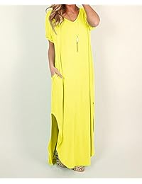 Ivay - Maxi vestido de manga corta con bolsillos para mujer