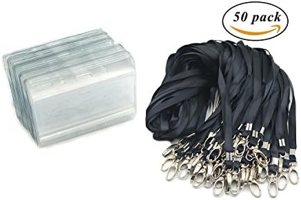 Aobear 50 pcs Top Quality Waterproof Transparent Horizontal Name Tag id badges and 50 pcs black lanyard