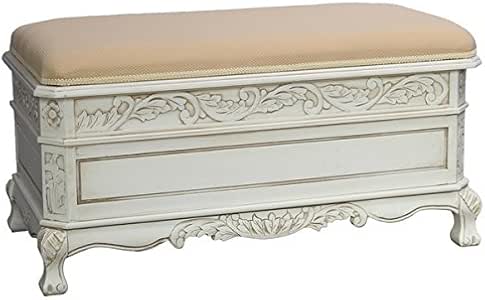 Amazon.com: Majestic Hardwood Antique White Bed Bench with Cushion and