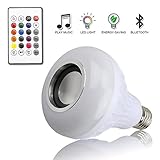 Remote-Controlled Music Led Light Bulb with Bluetooth Speaker RGB Built-in Audio Speaker,Tuscom (White + RGB)