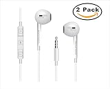 2 Pack Earphones,iPhone Earbuds, Apple Earbuds,Headphones, headsets,with Microphone&Remote Control for iPhone SE/5S/5C/5/6/6S Plus,iPad /iPod Nano 7/iPod Touch/Samsung/HTC/LG more (Earbud White)