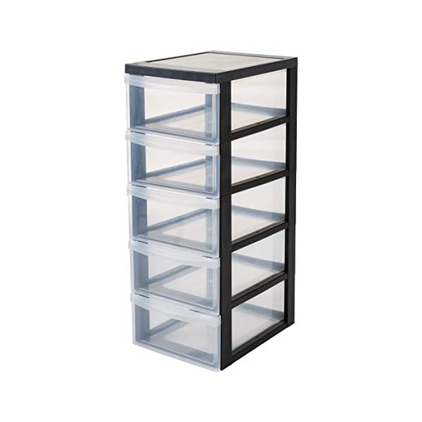 Iris Ohyama Kunststoff-Schubladenbox mit Rollen, 5 tiefen Schubladen, Schwarz, Griffe zum Ziehen, FÃ¼r Schlafzimmer, Bad, Schule & BÃ¼ro, BPA-frei, Schubladenschrank, Rollcontainer, A4 Drawer, DC-005