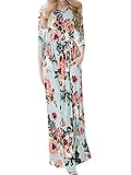 GAMISOTE Women's Spring Fashion Printed Long Dress Three Quarter Sleeve Empire Flower Floor-length Dress (Large, Army Green)
