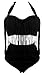 Spring Fever Women Plus Size High Waist Retro Braided Fringe Top Two Piece Swimwear Swimsuit Bikini Set A Black XXX-Large