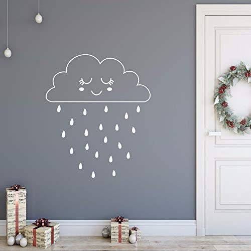 HHXX9 Cartoon Cute Smiling Clouds Raindrop Rain Wall Sticker for Kids Rooms Home Decor Child Birthday Gifts Art Wall Decals 57X30Cm DIY（001 White）