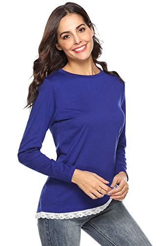 Keliay Bargain Fashion Women O-Neck Long Sleeve Regular Lace Asymmetric T-Shirt Tops Blouse
