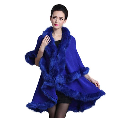 Elevin(TM)Women Sweater Coat Faux Fur Collar Poncho Hoody Cape Stole Wrap Parkas (Blue) Elevin(TM)Women Sweater Coat Faux Fur Collar Poncho Hoody Cape Stole Wrap Parkas (Blue)