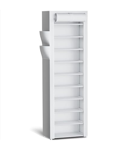 VTRIN Vertical Narrow Shoe Rack Organizer Tall Shoe Rack for Closet Entryway 10 Tier Non-Woven Cover Shoe Shelf Holds 36-41 Pairs Free Standing Shoe Storage Cabinet with Dustproof Cover, White