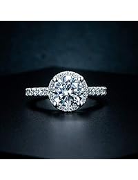 Anillo de compromiso de circonita cúbica de 2 quilates, redondo, de corte brillante, con micropavé flotante